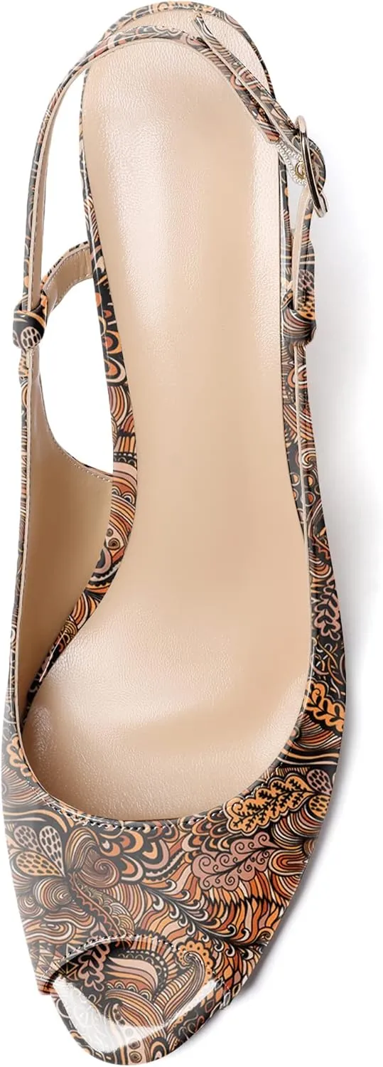 Zamikoo Women's Peep Toe Slingback Pumps 3.5" Wedge Heels Sandals with Adjustable Strap Solid Buckle Patent Leather US Size 5- Size 13