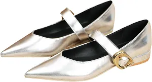 Zeberfi Women's Leather Mary Jane Flats with Buckle Strap Fashion Closed Pointed Toe Shallow Mouth Slip On Work Shoes Comfortable Luxury Business Wedding Dress Shoes